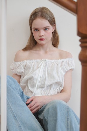 Off-Shoulder Lace Cotton Embroidered Blouse White