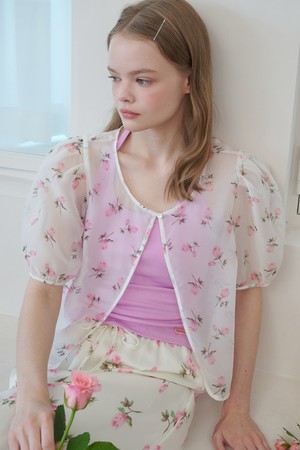 Organza Puff Sleeve Floral Jacket Ivory