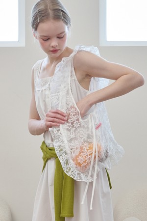 Flower Lace Frill Hobo Bag White