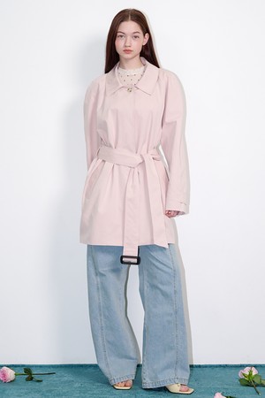 [리퍼브] Belted Half Trench Coat Pink