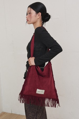 Western Fringe Detail Suede Bag Red