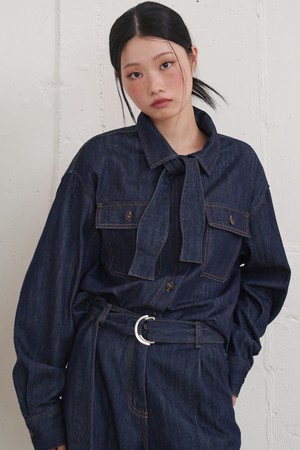 Tie-Point Waist Strap Denim Shirt Dark Indigo