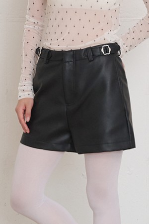 Buckle Detail Leather Shorts Black