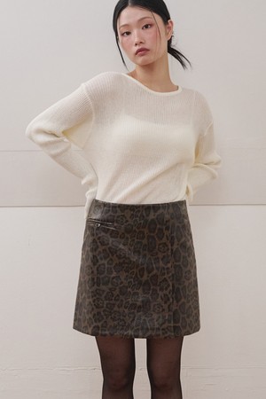 Leopard Leather Pocket Mini Skirt Brown