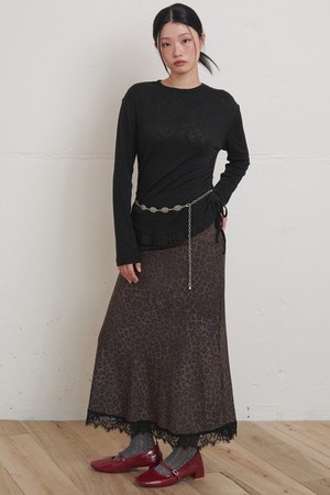 Panel Lace Long Skirt Leopard