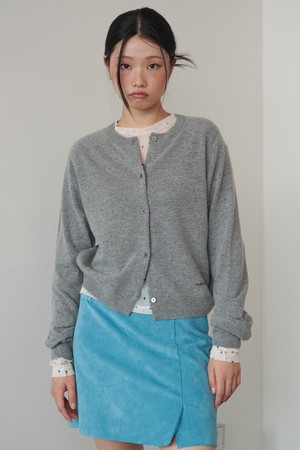 Round Neck Merino Wool Cardigan Grey