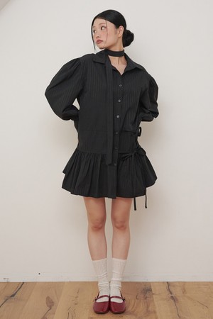 Stripe Double Strap Shirt Mini Dress Black