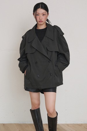 Classic Flap Belted Short Trench Jacket Charcoal