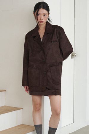 Suede Overfit 3-button Jacket Dark Brown