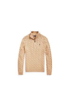 폴로 랄프 로렌 케이블 니트 코튼 쿼터 지퍼 스웨터 MNPOSWE16820593_BROWN-a