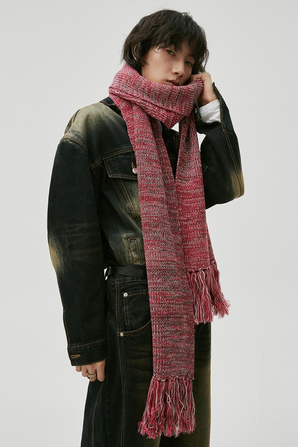 HYIIⁿ - 스카프/머플러 - [하이투] Multi Color Knit Long Muffler Red