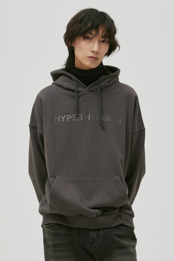 HYIIⁿ - 긴소매 티셔츠 - [하이투] Crossed Two Strings Hoodie Charcoal Grey