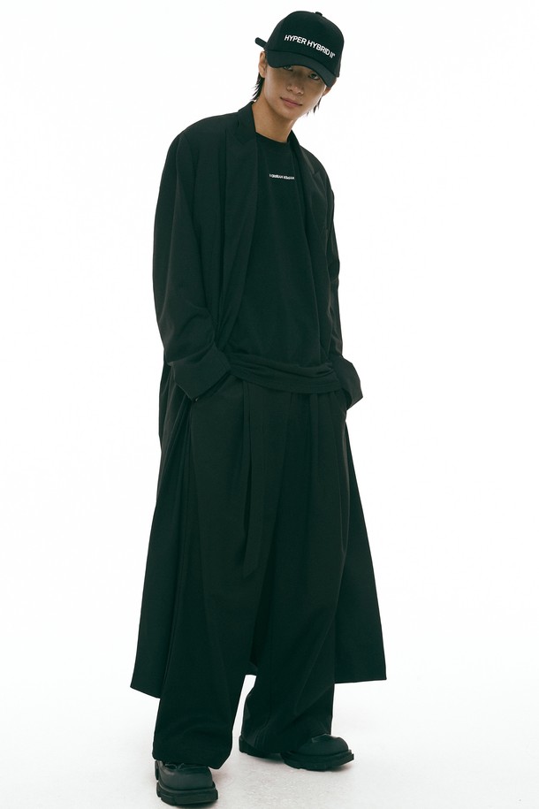 HYIIⁿ - 캐주얼팬츠 - [하이투] Two Belt Loop High Waist Wide Pants Black