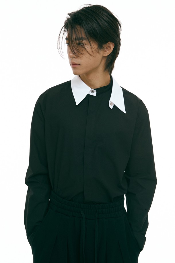 HYIIⁿ - 긴팔셔츠 - [하이투] Detachable Collar Shirt Black