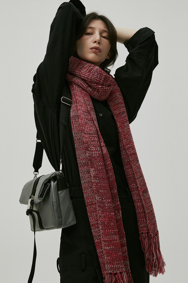 HYIIⁿ - 스카프/머플러 - [하이투] Multi Color Knit Long Muffler Red