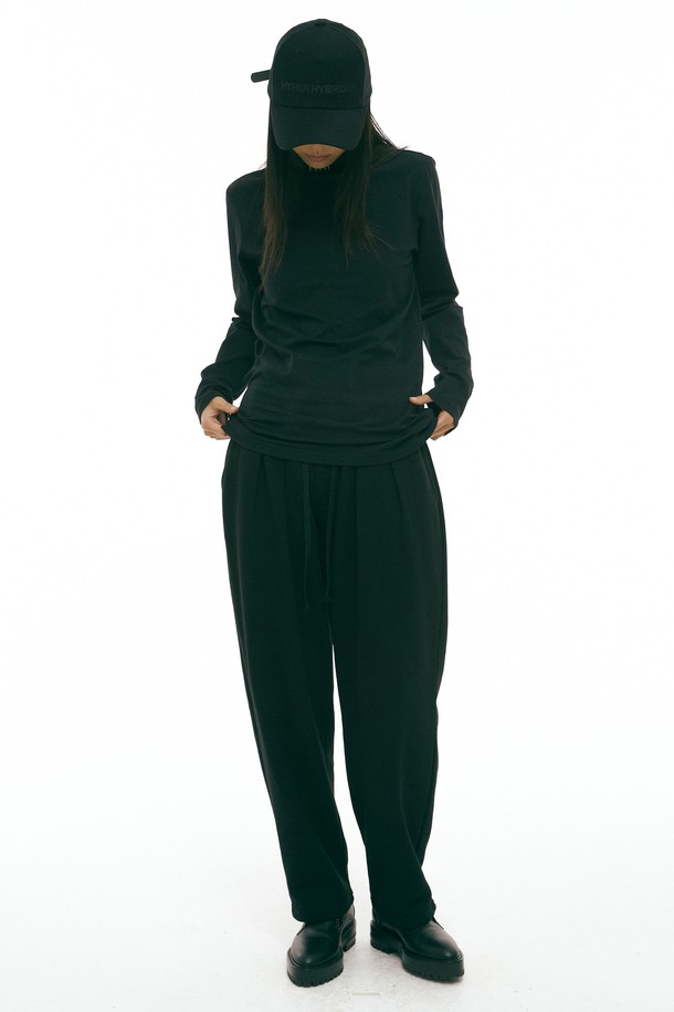 HYIIⁿ - 조거/스웨트팬츠 - [하이투] Tapered Drawstring Sweat Pants Black