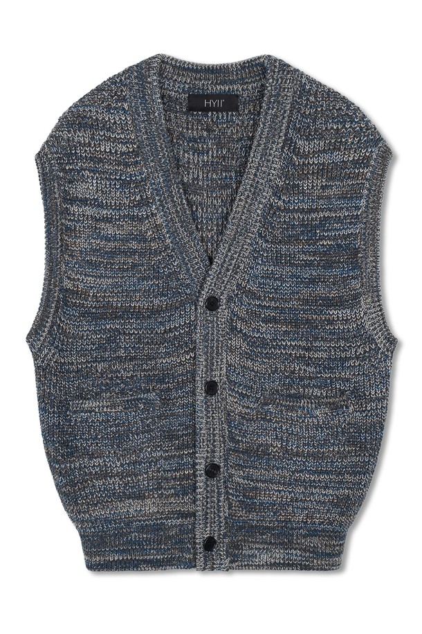 HYIIⁿ - 베스트 - [하이투] Multi Color Button Front Knit Vest Blue