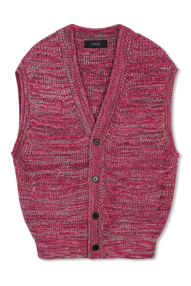 HYIIⁿ - 베스트 - [하이투] Multi Color Button Front Knit Vest Red