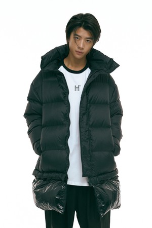 [하이투] Detachable Muffler Overfit Down Jacket Black