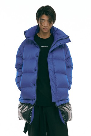 [하이투] Detachable Muffler Overfit Down Jacket Blue