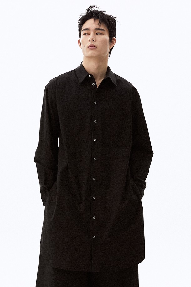 HYIIⁿ - 긴팔셔츠 - [Unisex] Slit Detail Long Shirt Black