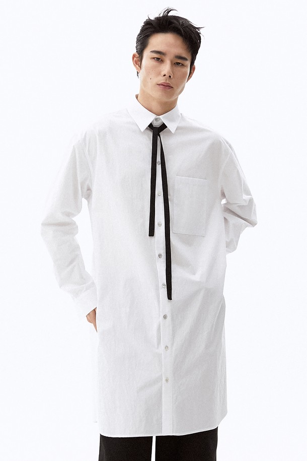 HYIIⁿ - 긴팔셔츠 - [Unisex] Slit Detail Long Shirt White