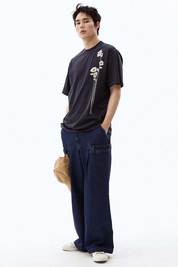 HYIIⁿ - 데님 - [Unisex] Double Waistband Wide Denim Pants Blue