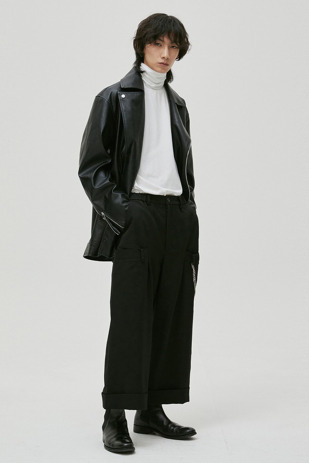 HYIIⁿ - 캐주얼팬츠 - [Unisex] Double Waistband Wide Cropped Pants Black