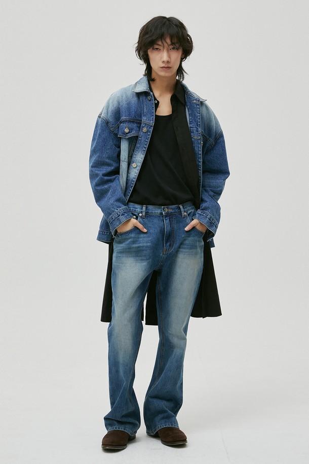 HYIIⁿ - 데님 - [Unisex] Semi Flare Boot Cut Jeans Blue