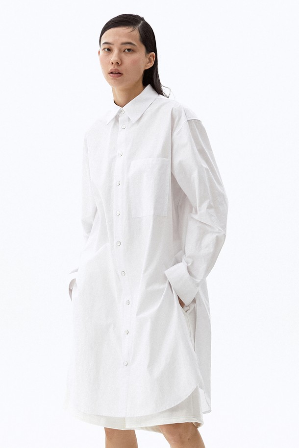 HYIIⁿ - 긴팔셔츠 - [Unisex] Slit Detail Long Shirt White