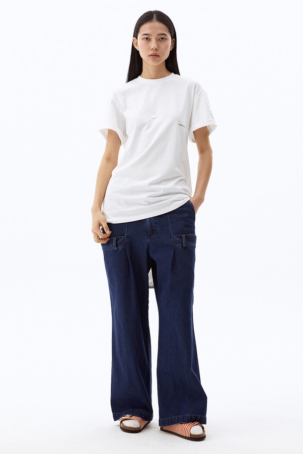 HYIIⁿ - 데님 - [Unisex] Double Waistband Wide Denim Pants Blue