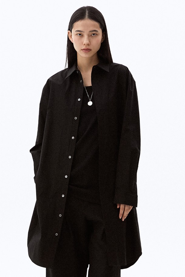 HYIIⁿ - 긴팔셔츠 - [Unisex] Slit Detail Long Shirt Black