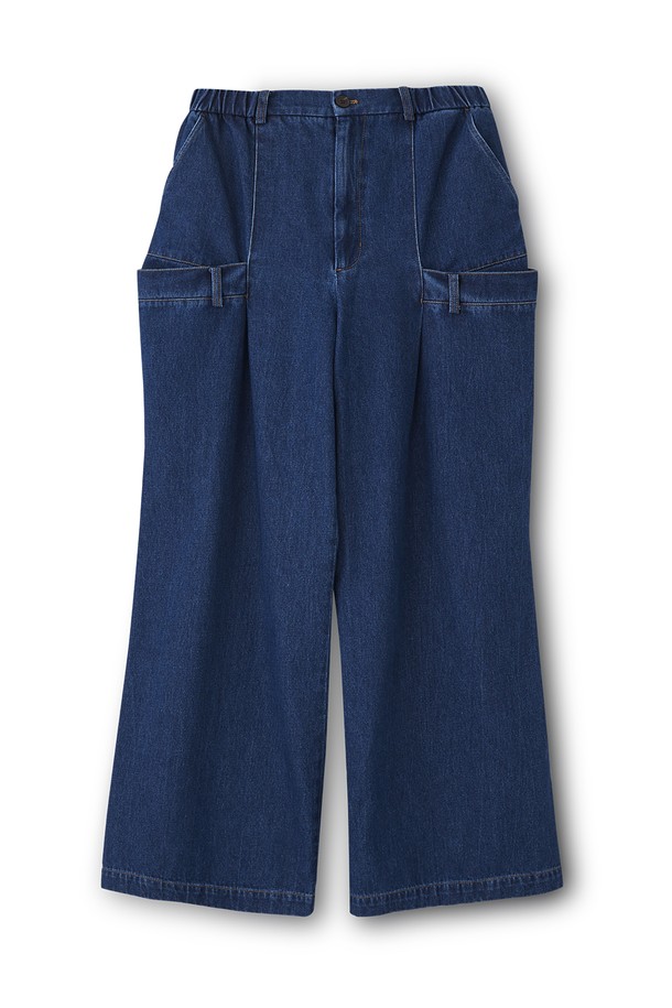 HYIIⁿ - 데님 - [Unisex] Double Waistband Wide Denim Pants Blue