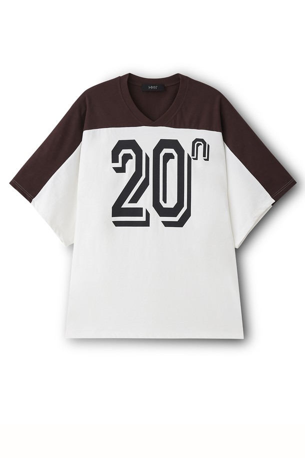 HYIIⁿ - 반팔티셔츠 - [Unisex] Number Printed Vneck Overfit Tshirt Brown