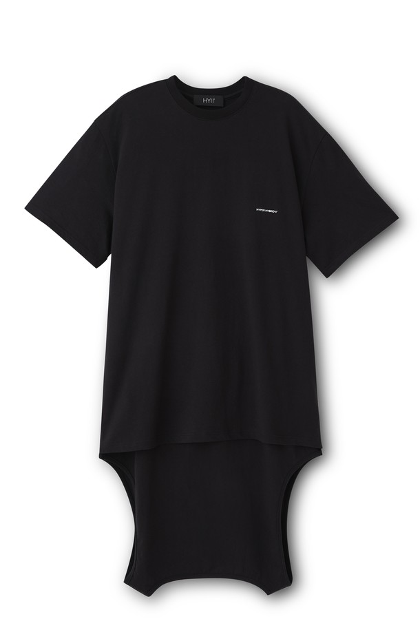 HYIIⁿ - 반팔티셔츠 - [Unisex] Hybrid Two Way Long Tshirt Black