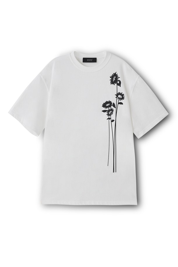 HYIIⁿ - 반팔티셔츠 - [Unisex] Sunflower Printed Tshirt Off White