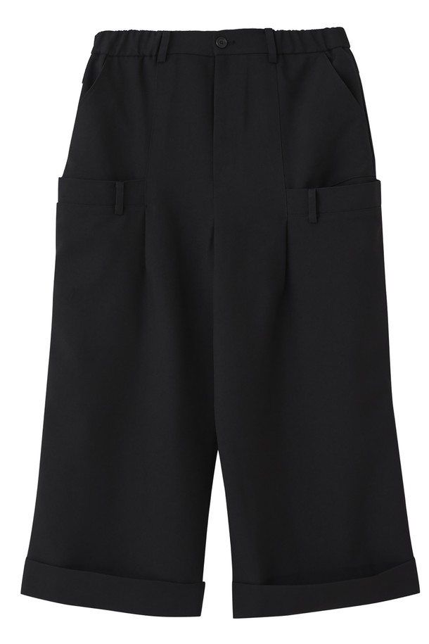 HYIIⁿ - 캐주얼팬츠 - [Unisex] Double Waistband Wide Cropped Pants Black