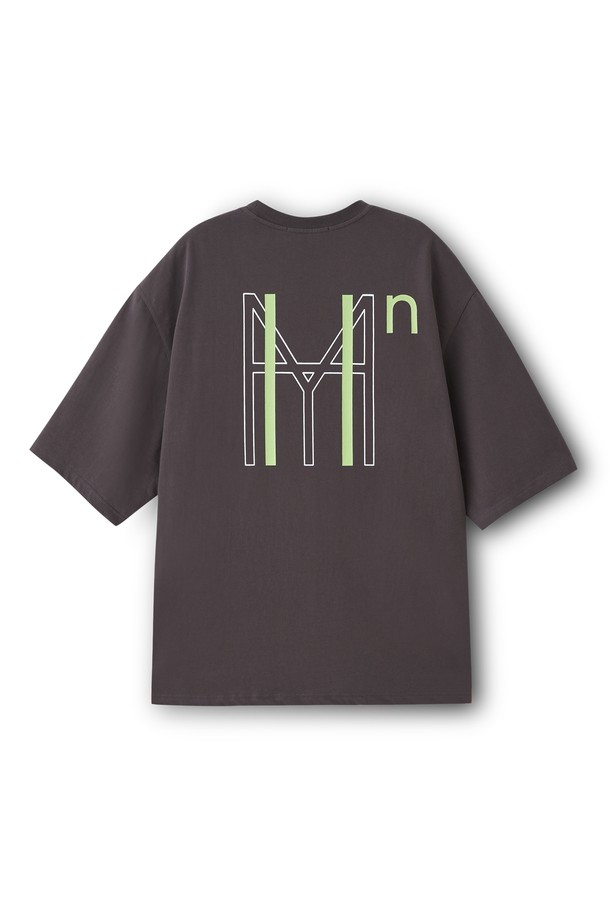 HYIIⁿ - 반팔티셔츠 - [Unisex] Monogram Printed Overfit Tshirt Charcoal