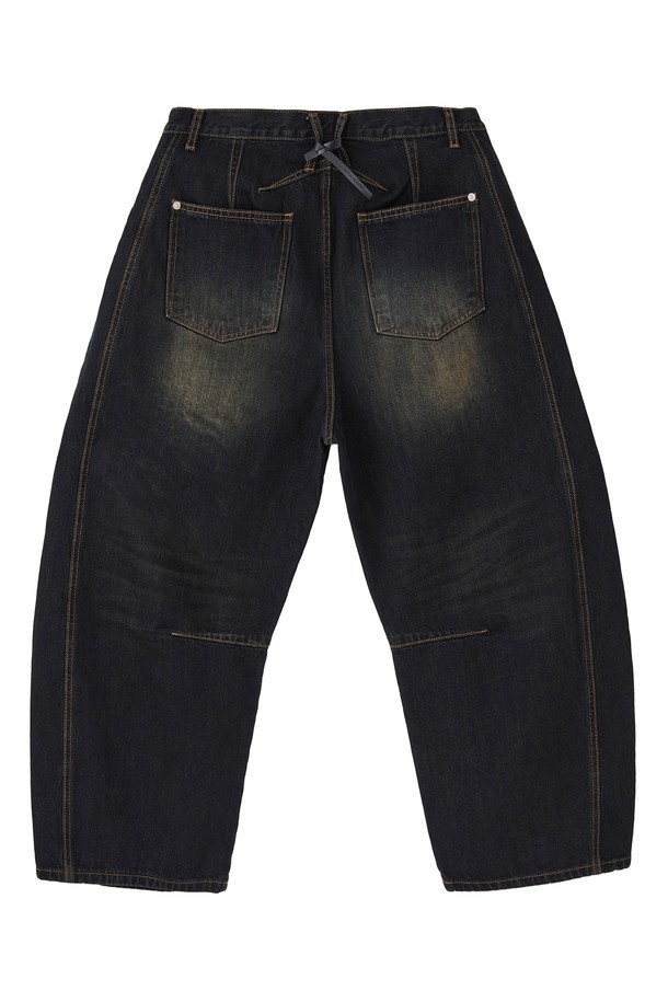 HYIIⁿ - 데님 - [Unisex] Barrel Fit Wide Jeans Dark Blue