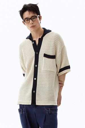 [Unisex] Crochet Half Sleeve Cardigan Beige