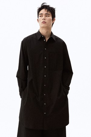 [Unisex] Slit Detail Long Shirt Black