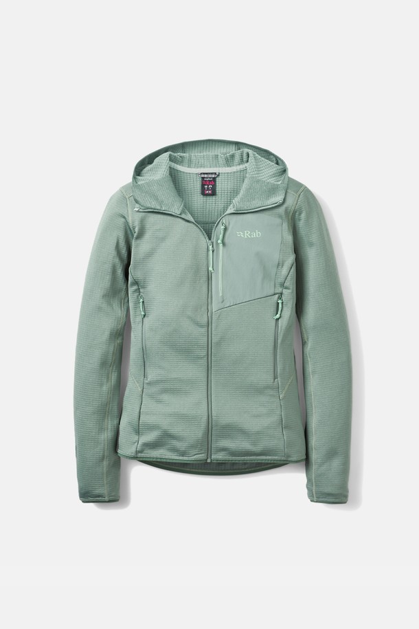 Rab (랩) 어센더 후디 (여) Dark Fig Green은 여성 등반가 및 아웃도어 활동가를 위한 테크니컬 플리스 후디입니다. 미디엄 두께의 소프트 플리스 소재와 소프트쉘 소재가 혼합되어 체온 조절과 발수 기능을 제공합니다. 엉덩이 길이의 슬림핏 디자인으로, 헬멧과 호환되는 후드, YKK VISLON 전면 지퍼, 가슴 포켓, 핸드 포켓, 그리고 하네스 친화적인 디자인을 갖추었습니다. 커프스와 밑단에는 신축성 있는 바인딩 처리가 되어 있어 활동성을 높였으며, Dark Fig Green 컬러는 고프코어, 캐주얼, 스포티 스타일을 모두 소화할 수 있습니다. 등산, 캠핑, 가을 나들이 등 다양한 아웃도어 활동에 적합한 아이템입니다.

