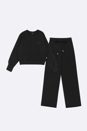 [SET] 에이븐 세미 크롭 라운드넥 스트레이트 스웨트 셋업_BLACK-a