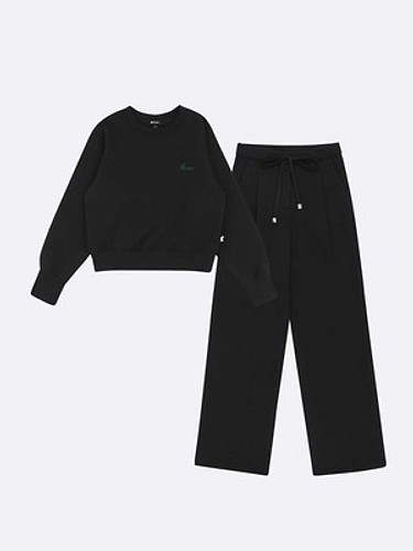 [SET] 에이븐 세미 크롭 라운드넥 스트레이트 스웨트 셋업-a