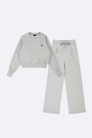 [SET] 에이븐 세미 크롭 라운드넥 스트레이트 스웨트 셋업_GREY-a