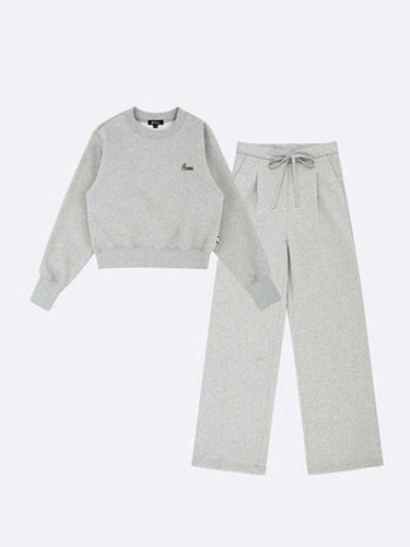 [SET] 에이븐 세미 크롭 라운드넥 스트레이트 스웨트 셋업-a