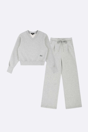 [SET] 에이븐 세미 크롭 브이넥 스트레이트 스웨트 셋업_GREY-a