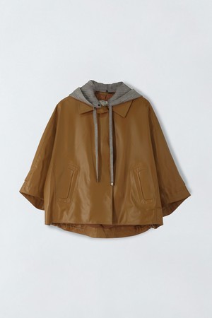 니트후드 하프소매 레더 자켓 E5HS08