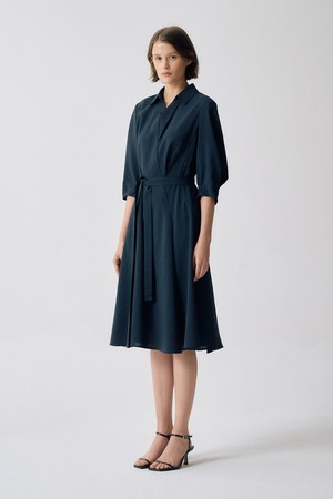 V넥 카라 벨티드 원피스 S5HM90