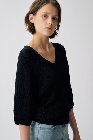 글리터 홀가먼트 V넥 니트 N5HM68